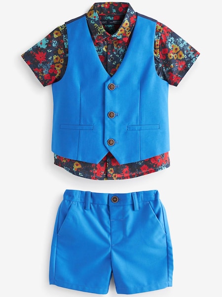 Cobalt Blue Waistcoat, Shirt, Shorts & Bow Tie Set (3mths-9yrs) (D06708) | €14 - €16