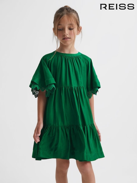 Reiss Green Alivia Junior Lace Sleeve Dress (D07114) | AED490