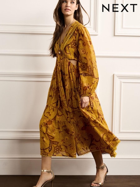 Yellow Cut-Out Waist Detail Dress (D07344) | €33