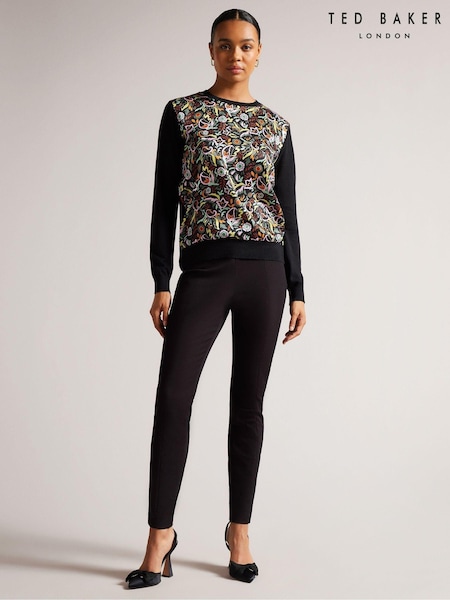 Ted Baker Black Liroi High Waisted Leggings With Faux Popper Detail (D07742) | €70