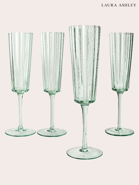 Laura Ashley 4 Pack Green Champagne Glasses (D07867) | €61