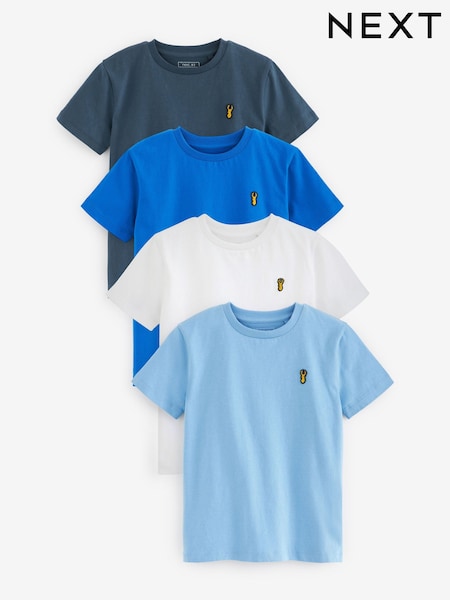 Azul - Short Sleeve Stag Embroidered T-Shirts 4 Pack (3-16yrs) (D08120) | 28 € - 36 €