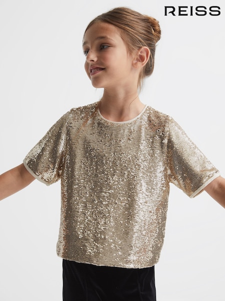 Reiss Silver Elsie Junior Sequin T-Shirt Blouse (D08610) | €20