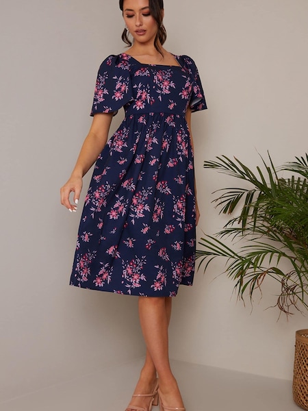 Hellblau - Chi Chi London Square Neck Ditsy Floral Midi Dress (D08626) | 18 €