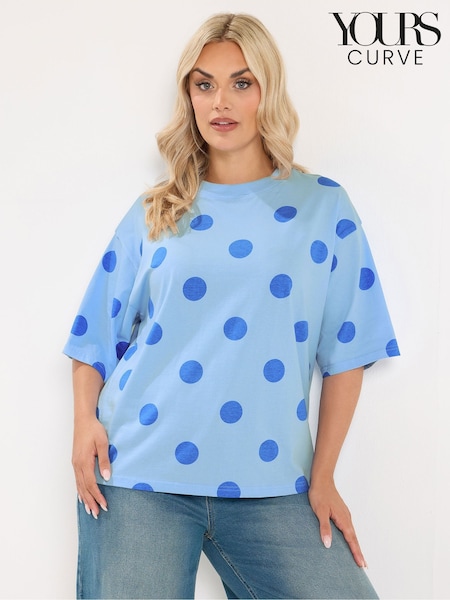 Blue - Yours Curve Limited Polkadot T-shirt