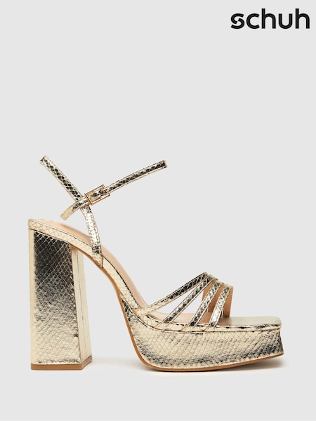 Schuh Gold Skylar Snake Effect Square Toe Sandals (D08953) | €25