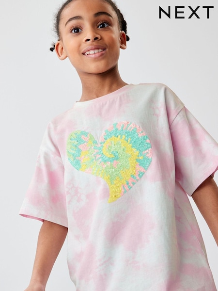 Roza batik srce - Short Sleeve Sequin T-Shirt (3-16yrs) (D09234) | € 9 - € 14