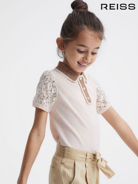 Reiss Pink Eliza 4-9 yrs Lace Back Polo (D09299) | AED274