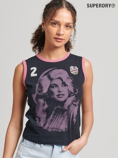 Superdry Black 100% Cotton Ringspun Allstars DP Vintage Re-Issue Vest Top (D09397) | 134 QAR