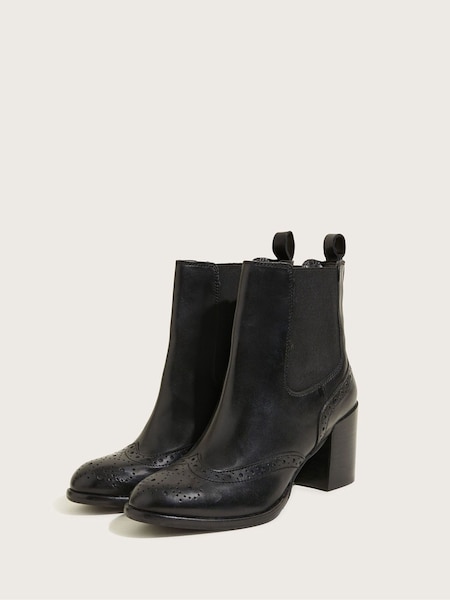 Monsoon Black Classic Leather Heeled Brogue Boots (D10209) | €61