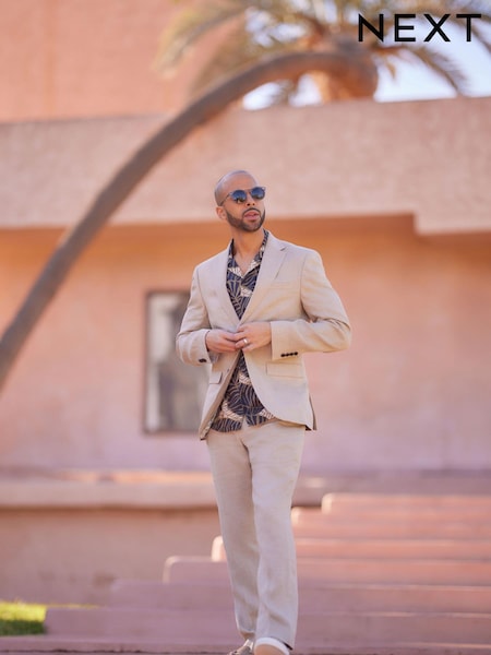 Stein/Natur - Slim Fit - Signature Nova Fides Italian Linen Suit Jacket (D10555) | 20 €