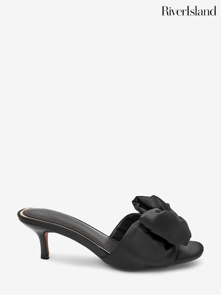 River Island Black Kitten Heel Bow Mule Sandals (D11147) | € 14