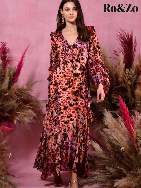 Ro&Zo Pink Florence Pink Animal Frill Dress (D12070) | €95