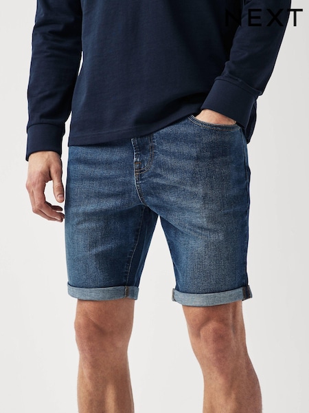 淡藍色 - 修身剪裁 - Stretch Denim Shorts (D12764) | NT$840