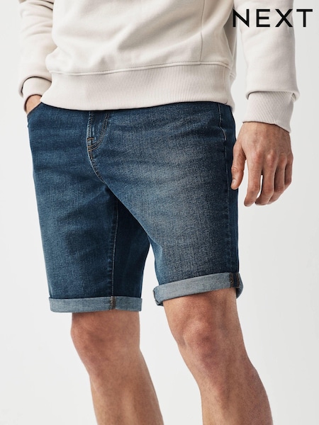 Mid Blue Straight Fit Stretch Denim Shorts (D12766) | €26