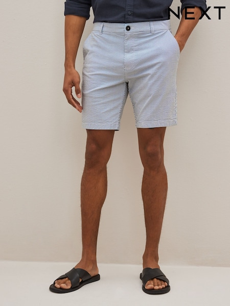 Blue Stripe Seersucker Straight Stretch Chino Shorts (D12876) | €2