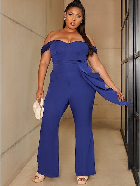 Chi Chi London Blue Curve Bardot Style Jumpsuit (D12998) | €53