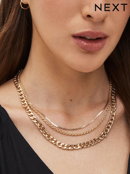 Gold Tone Three Layer Chain Necklace (D12999) | €14