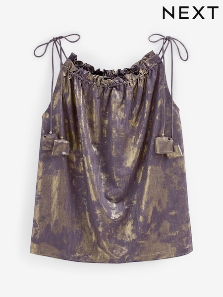 Коричневый шоколадно-коричневый с эффектом металлик - Strappy Tassel Detail Cami Top (D14050) | €14