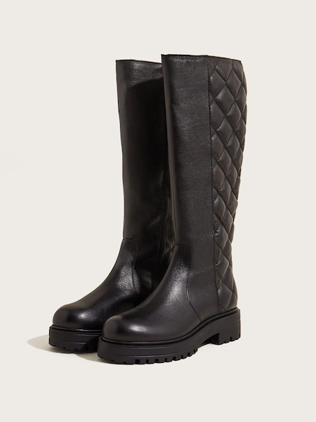 Monsoon Black Quilted Leather Stomp Boots (D14085) | €70