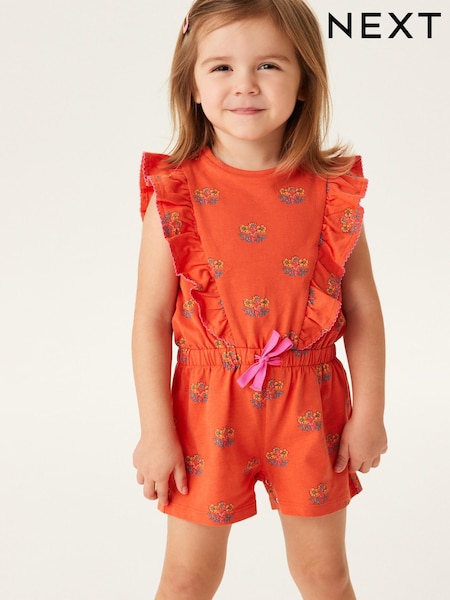 Orange Floral Short Sleeve Playsuit (3mths-7yrs) (D14261) | €7 - €8