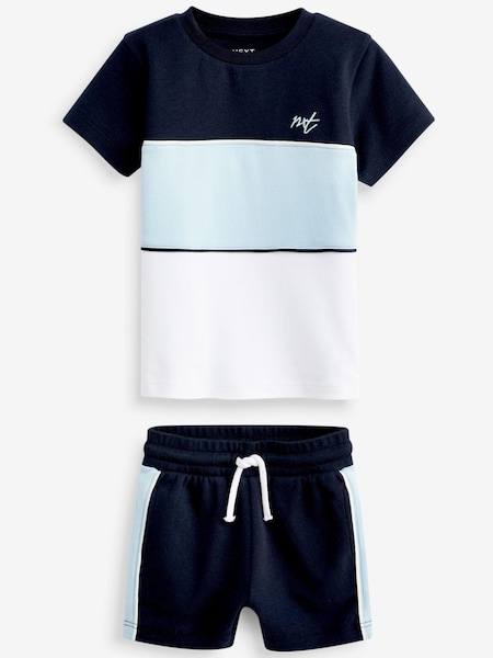 Blau und Weiß - Short Sleeve Colourblock T-Shirt and Shorts Set (3mths-7yrs) (D14273) | 5 € - 7 €
