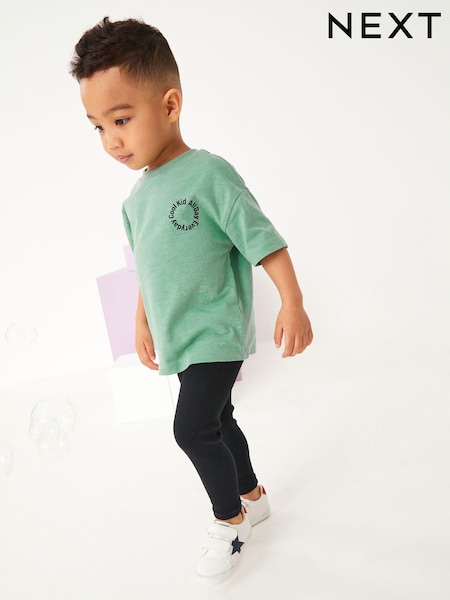 Vert/Noir surdimensionné - Short Sleeves 100% Cotton T-shirt And Leggings Set (3mths-7yrs) (D14286) | € 11 - € 15