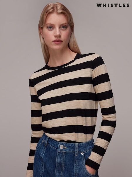 Whistles Stripe Crew Neck Pocket 100% Cotton Top (D14673) | 38 €