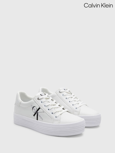Calvin Klein White Graz Monogram Flatform Trainers (D15053) | ₪503