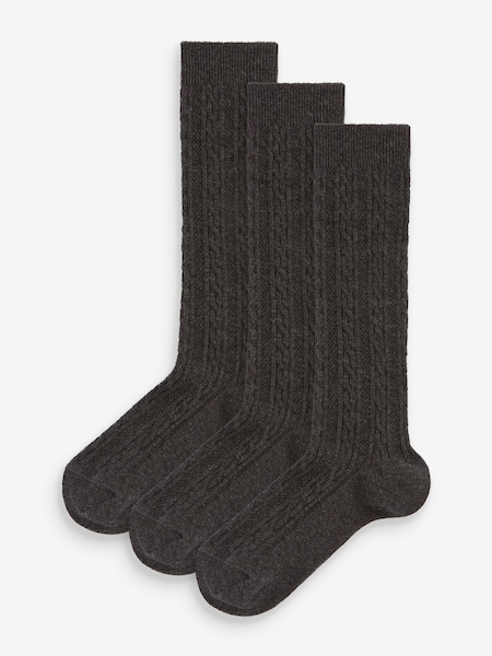 Grey 3 Pack Cable Cotton Rich Knee High School Socks (D15132) | €3.50 - €4