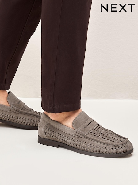 Grau - Leather Weave Loafers (D15204) | 16 €