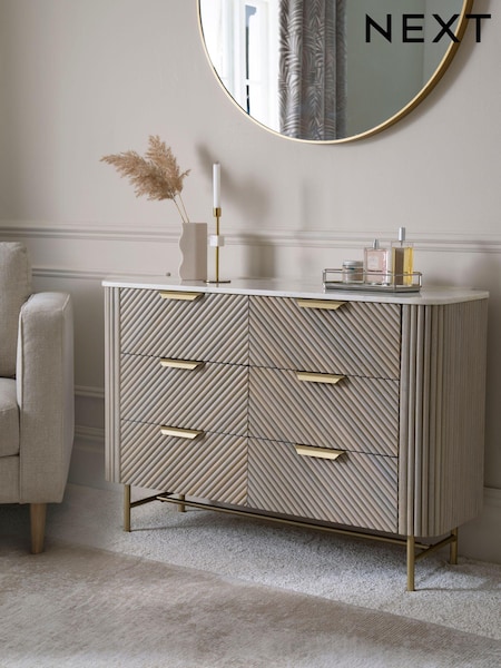 Light Grey Valencia Marble and Mango Wood 6 Drawer Chest of Drawers (D15541) | €1,100