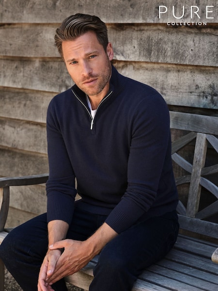 Blau - Pure Collection Cashmere Quarter Zip Sweater (D15543) | 273 €