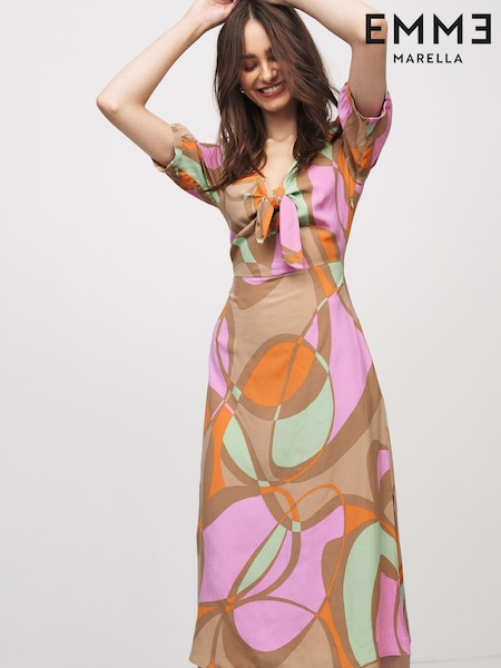 Emme Marella Nude Puff Sleeve Pavone Midi Dress (D15763) | €66