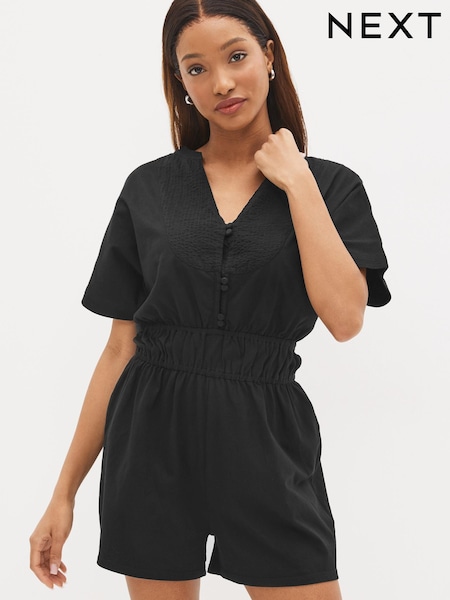 Schwarz - Embroidery Detail Playsuit (D15781) | 30 €