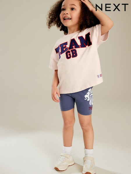 Pink/Blue 100% Cotton Team GB T-Shirt and Cycle Shorts Set (3mths-7yrs) (D16356) | €6 - €8