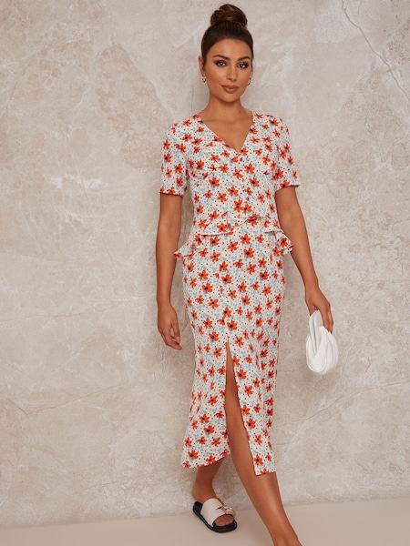 Chi Chi London Short Sleeve Floral Print Midi Day Dress (D16876) | 233 LEI