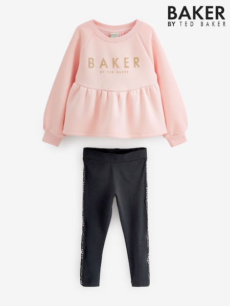 Roz - Set pulover cu volan și colanți Baker by Ted Baker (D16989) | 246 LEI - 298 LEI