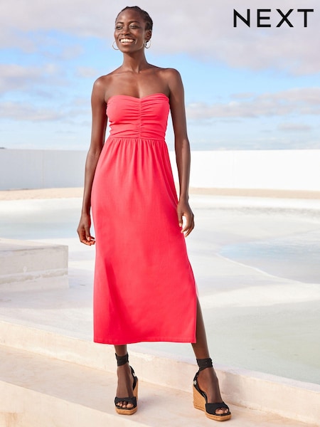 Pink Bandeau Jersey Sweetheart Midi Summer Dress (D17421) | €7