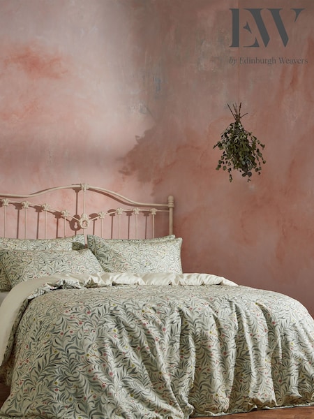 EW by Edinburgh Weavers Green Malory English Floral Luxury 100% Cotton Slub Cord Pipe Duvet Cover And Pillowcase Set (D17579) | €87 - €106