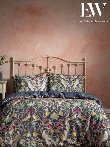 EW by Edinburgh Weavers Blue Songbird Symmetrical Motif Luxury 100% Cotton Slub Cord Duvet Cover And Pillowcase Set (D17585) | €87 - €106