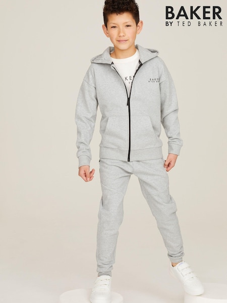 Gris - Baker by Ted Baker Zip Through 100% Cotton Hoodie and Jogger Set (D17599) | 61 € - 71 €