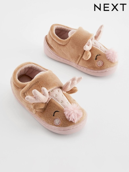 Tan Brown Christmas Reindeer Cupsole Slippers (D17622) | €7 - €8