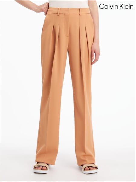 Calvin Klein Brown Wool Twill Pleated Straight Leg Trousers (D17716) | €121