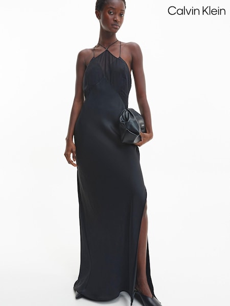 Calvin Klein Shine Chiffon Slip Maxi Black Dress (D17765) | 202 €
