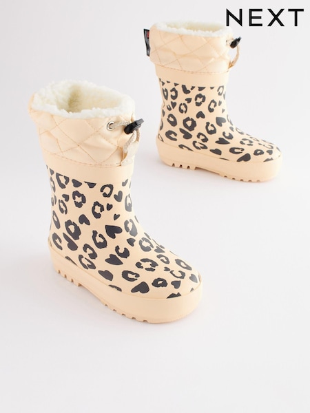 Cream Animal Print Thermal Thinsulate™ Lined Cuff Wellies (D17820) | €10 - €11