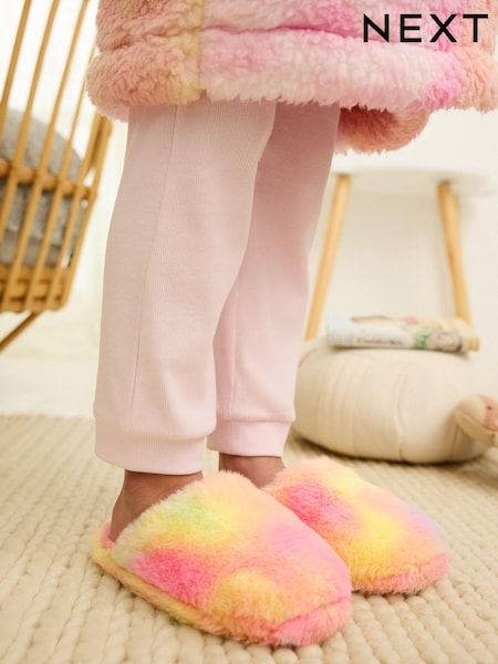 Разноцветный принт тай-дай - Faux Fur Mule Slippers (D18012) | €9 - €13