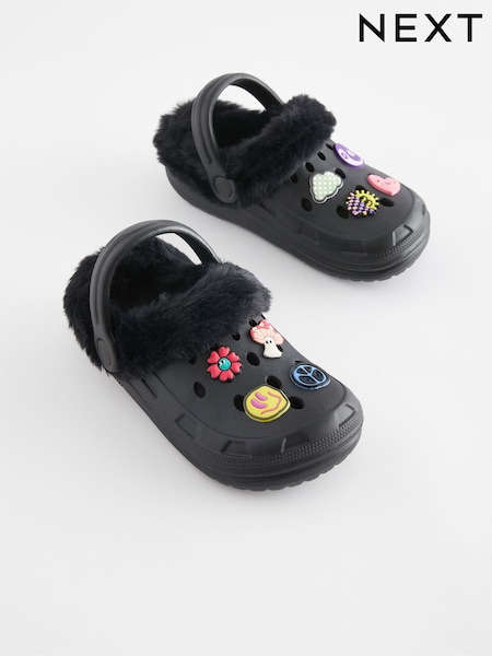 Black Badge Faux Fur Lined Faux Fur Lined Clog Slippers (D18016) | €8 - €10