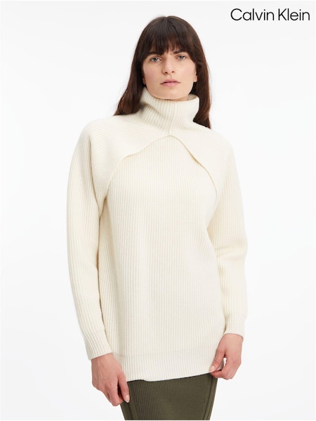 Calvin Klein Recycled Wool White Cut Out Jumper (D18035) | €102