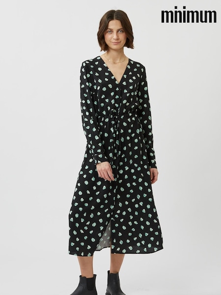 Minimum Niola 9598 Spot Print Black Midi Dress (D18075) | €53
